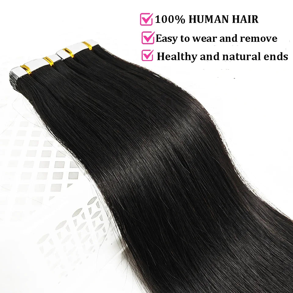 Tape Hair Extensions Machine Remy Seamless Skin Weft Adhesive 4x0.8cm Tape In Human Hair Natural Black Brown Blonde 20pcs 26inch