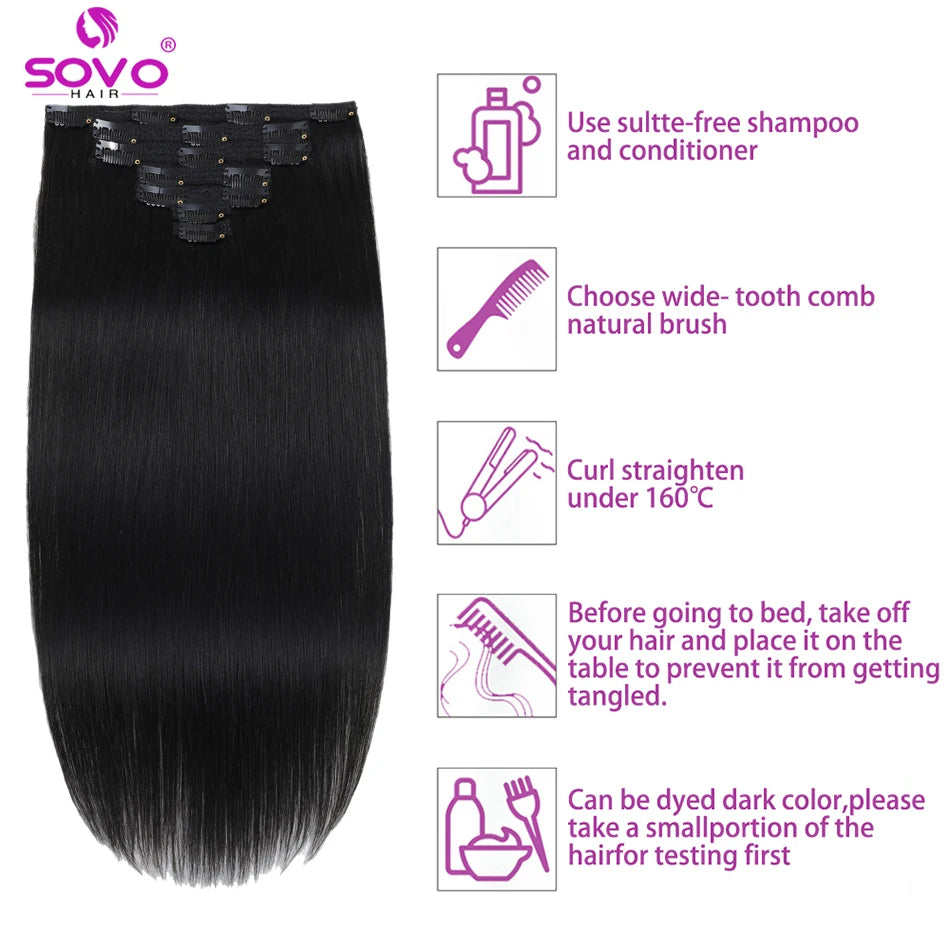 100-200Grams Clip In Hair Extension 100% Remy Human Hair Dark Brown Clip-On HairPiece Full Head 14-28 Inch For Salon Supply