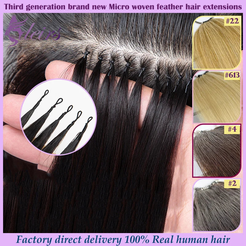 ADEIRS New Feather Hair Extensions 100% Human Hair Real Natural Hair Comfortable And Invisible Black Brown Blonde Straight