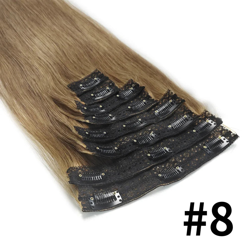 Clip ins Hair Extensions Straight Human Hair 100% Unprocessed Full Head Brazilian Virgin Human Hair Natural Color Clip ins Hair