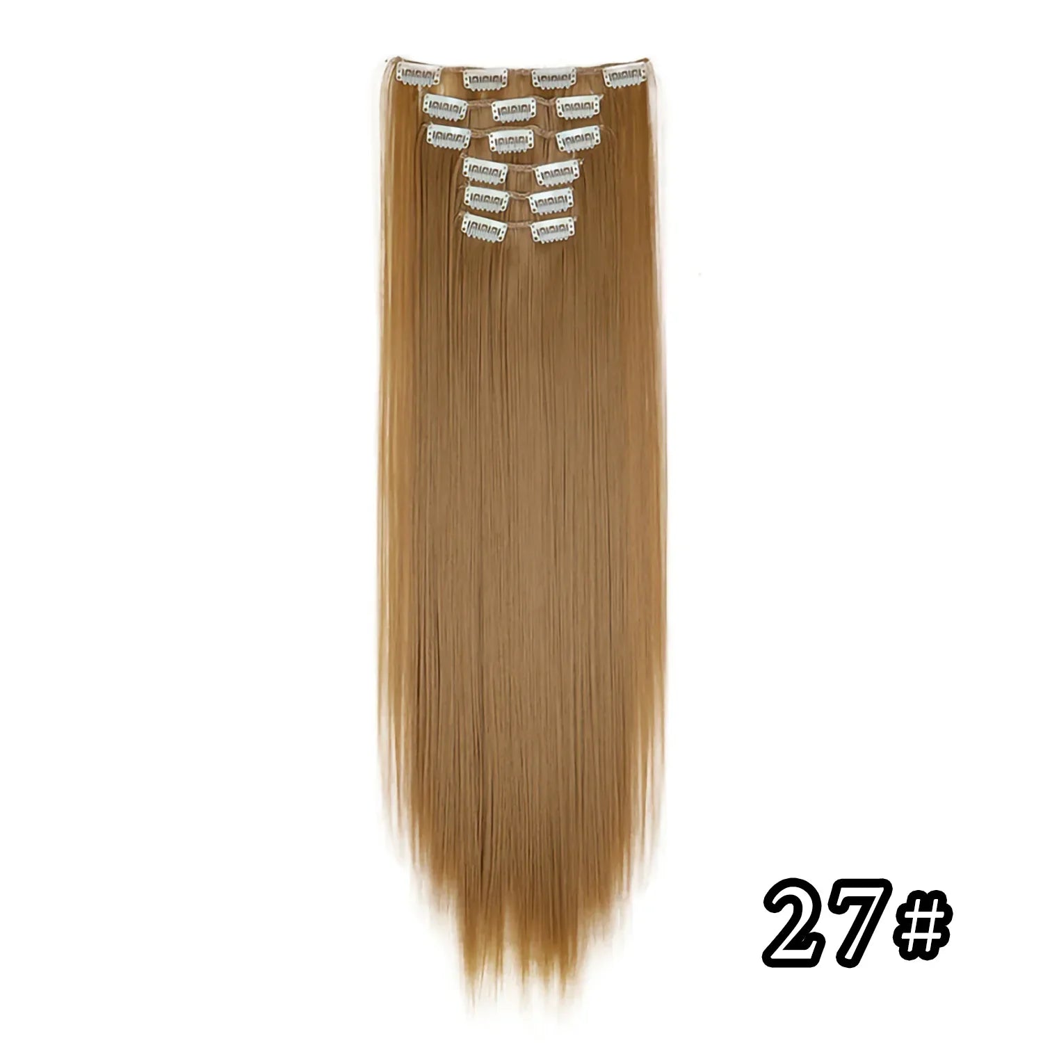 Black Hair Extensions 24"/60cm 6pcs/set Women Long Straight Synthetic Full Head Clip 16 Clips Ombre Heat Resistant Fiber Hair