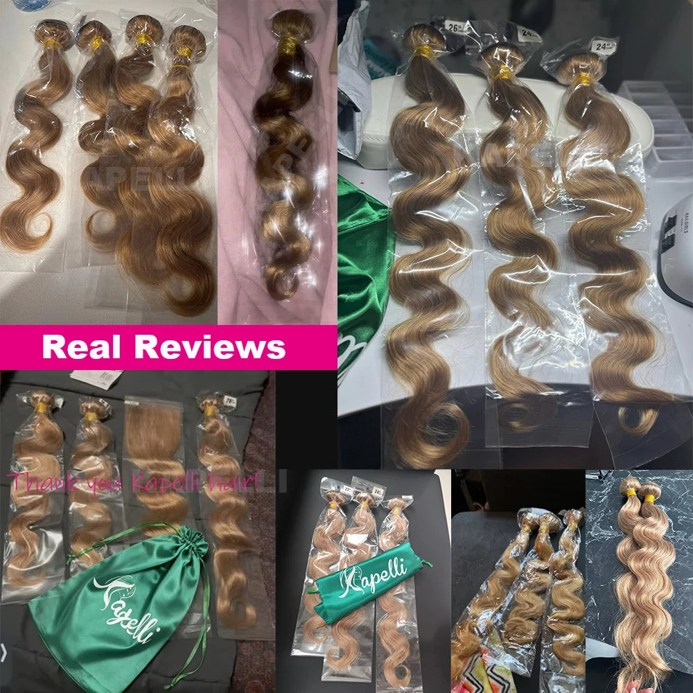 #27 Honey Blonde Body Wave Human Hair Bundles 100% Unprocessed Human Hair Weave Brazilian 15A Raw Hair Bundles Extensions