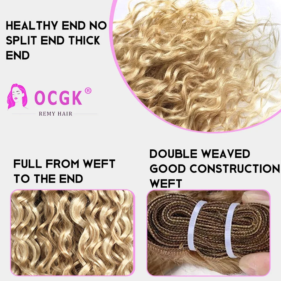 26" Real Human Hair Weft Extensions 613 Ombre Blonde Human Hair Weft Water Wave Bundles Off Black Brown Ginger Bundles 100g/Pc