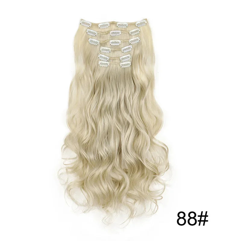 Black Hair Extensions 24"/60cm 6pcs/set Women Long Straight Synthetic Full Head Clip 16 Clips Ombre Heat Resistant Fiber Hair