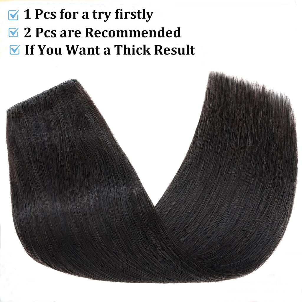 Clip in One Piece Straight 10inches with 5clips Human Hair Extension Brazilian Remy Hairpiece Clip in Hair Extensions Natural