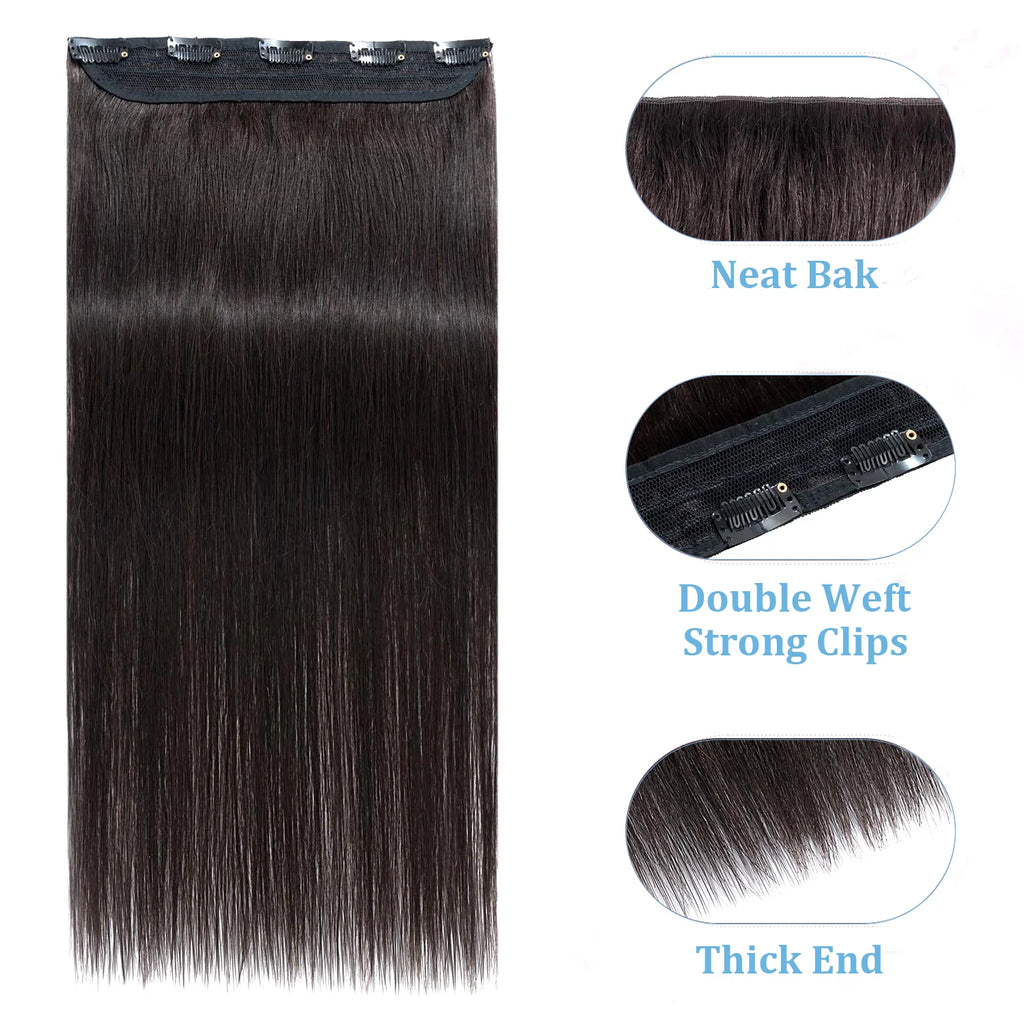 Clip in One Piece Straight 10inches with 5clips Human Hair Extension Brazilian Remy Hairpiece Clip in Hair Extensions Natural