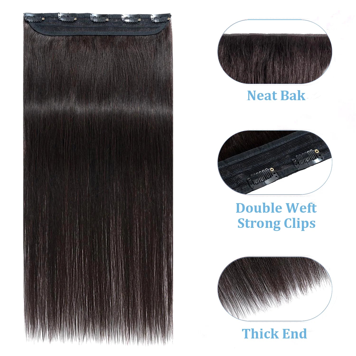 Clip in One Piece Straight 10inches with 5clips Human Hair Extension Brazilian Remy Hairpiece Clip in Hair Extensions Natural