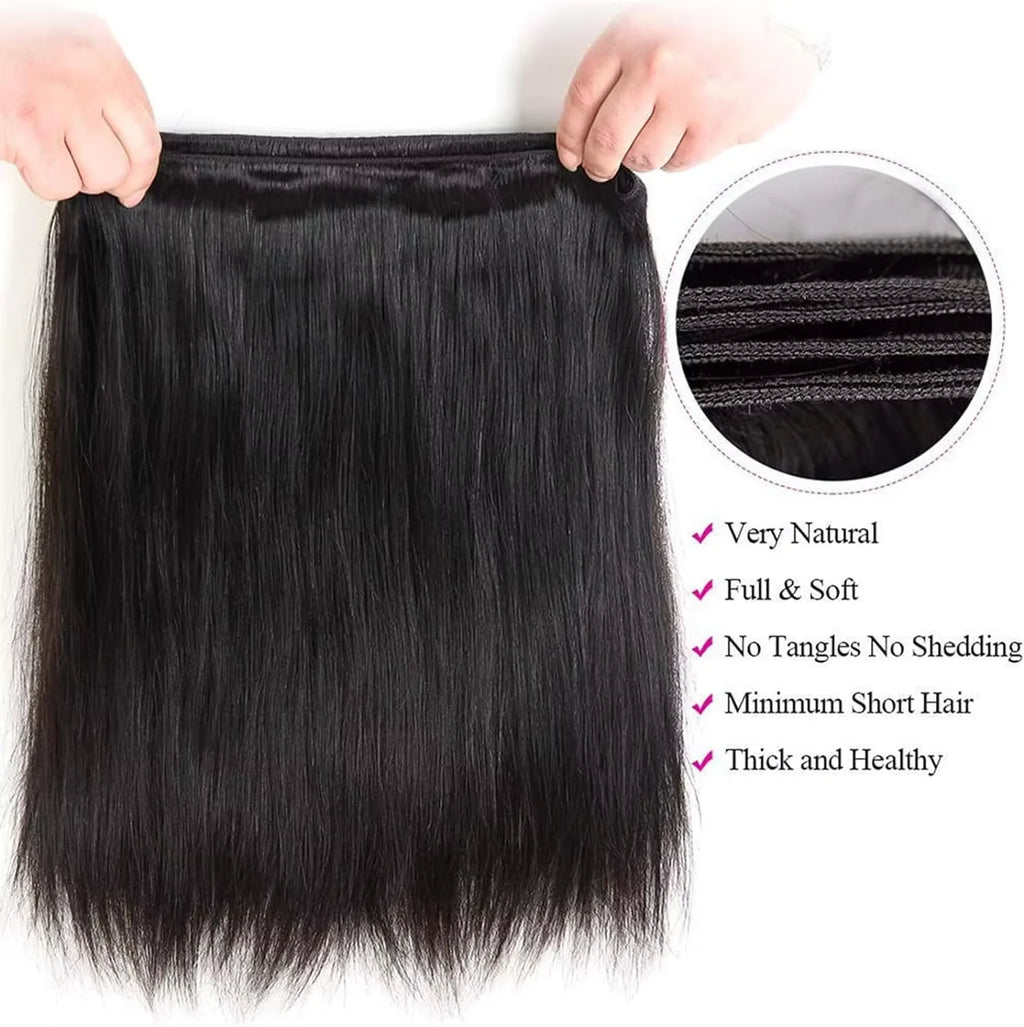 100% Quality Straight Human Hair Bundles Brazilian 16A Real Remy Weave Hair 26 28 30 Inch Unprocessed  Double Weft Raw Hair Bundles Extensions For Women