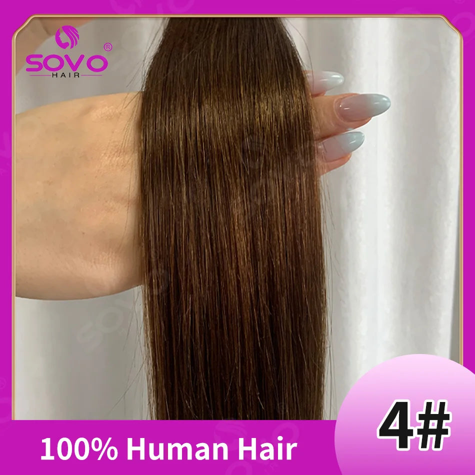 100-200Grams Clip In Hair Extension 100% Remy Human Hair Dark Brown Clip-On HairPiece Full Head 14-28 Inch For Salon Supply