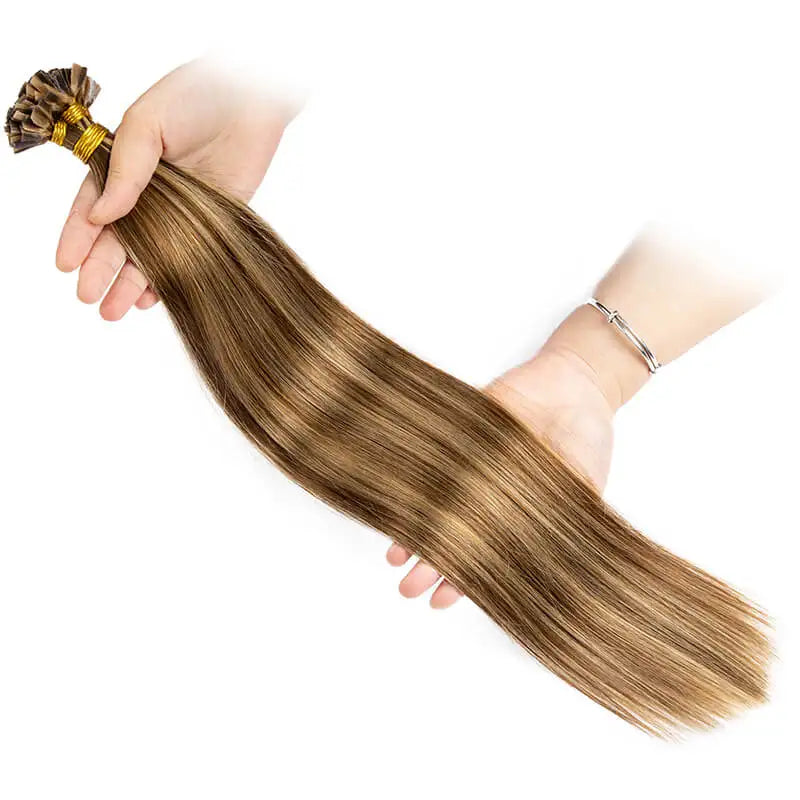 Straight Keratin V Tip Hair Extensions Real Human Hair 50Strands/Set Free Shipping Natural Fusion Human Hair Extension 12-24Inch