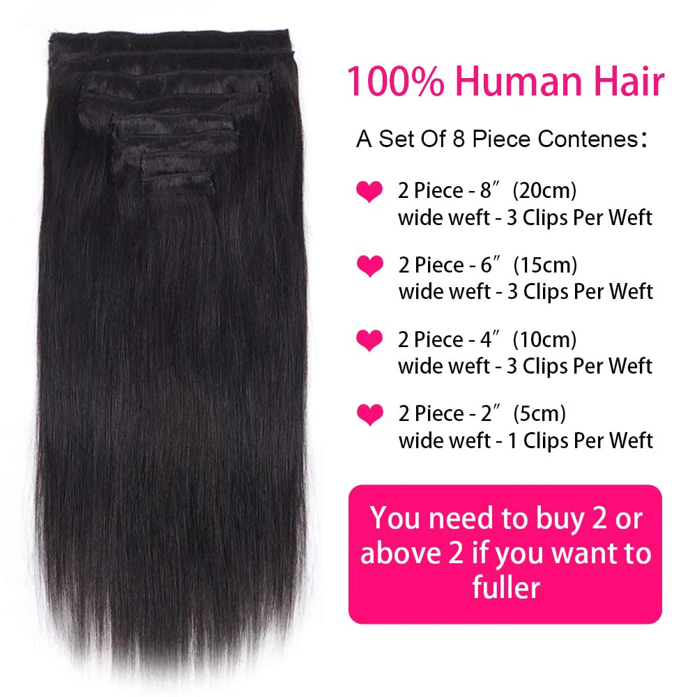 Straight Clip in Hair Extensions Human Hair 120G Full Head Clip In 8 Pcs/Set Virgin 100% Human Hair Natural Black Clip Ins Hair