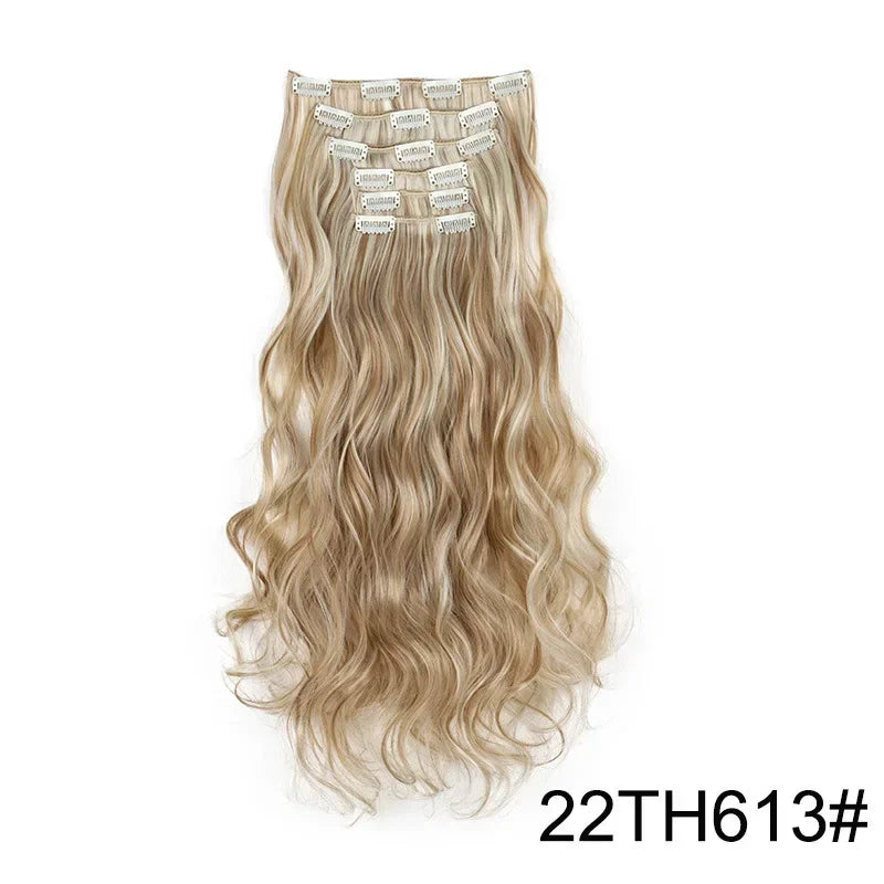 Black Hair Extensions 24"/60cm 6pcs/set Women Long Straight Synthetic Full Head Clip 16 Clips Ombre Heat Resistant Fiber Hair