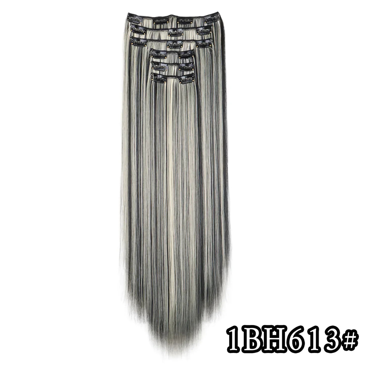 Black Hair Extensions 24"/60cm 6pcs/set Women Long Straight Synthetic Full Head Clip 16 Clips Ombre Heat Resistant Fiber Hair