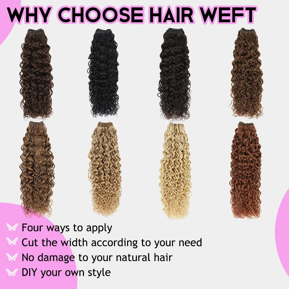 26" Real Human Hair Weft Extensions 613 Ombre Blonde Human Hair Weft Water Wave Bundles Off Black Brown Ginger Bundles 100g/Pc
