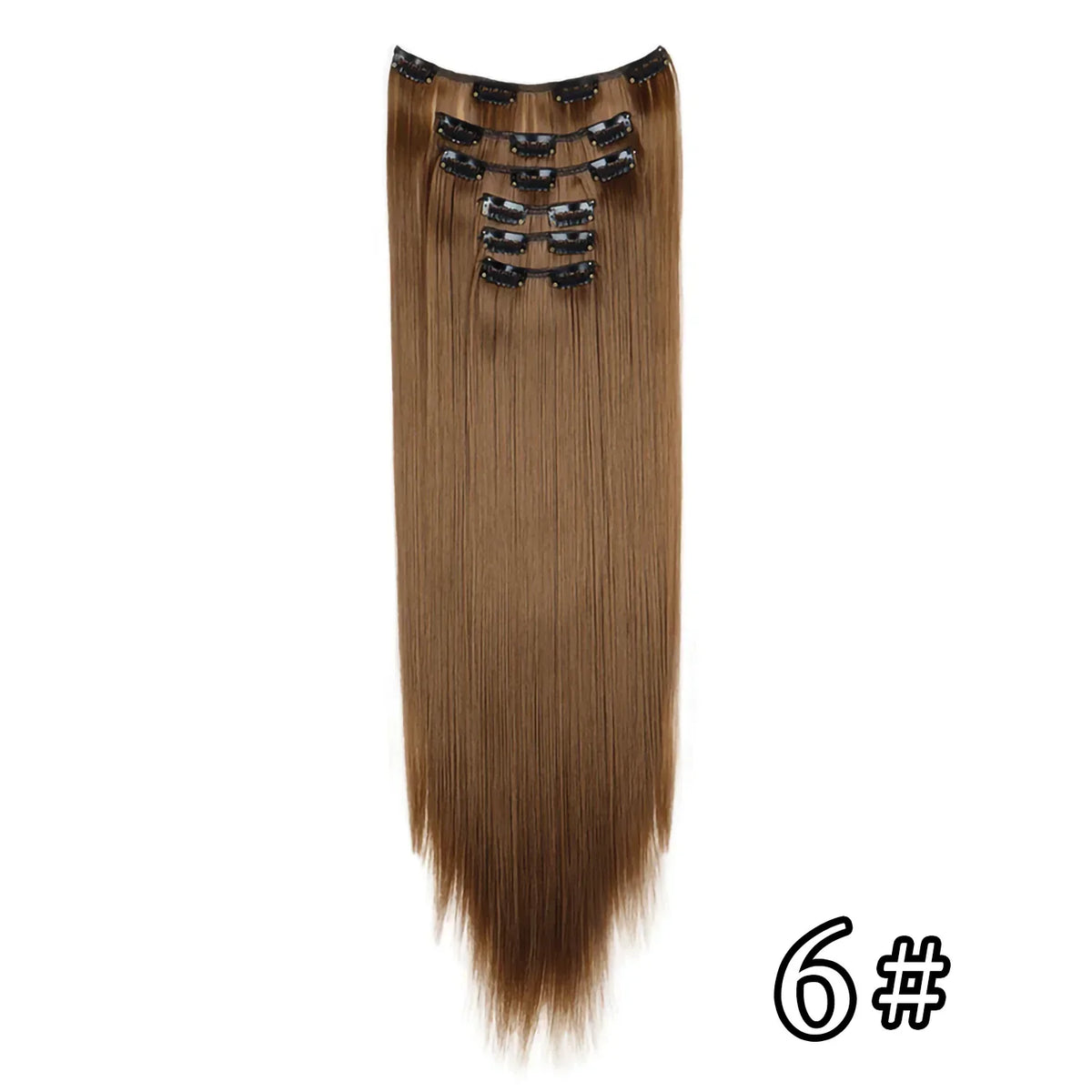 Black Hair Extensions 24"/60cm 6pcs/set Women Long Straight Synthetic Full Head Clip 16 Clips Ombre Heat Resistant Fiber Hair