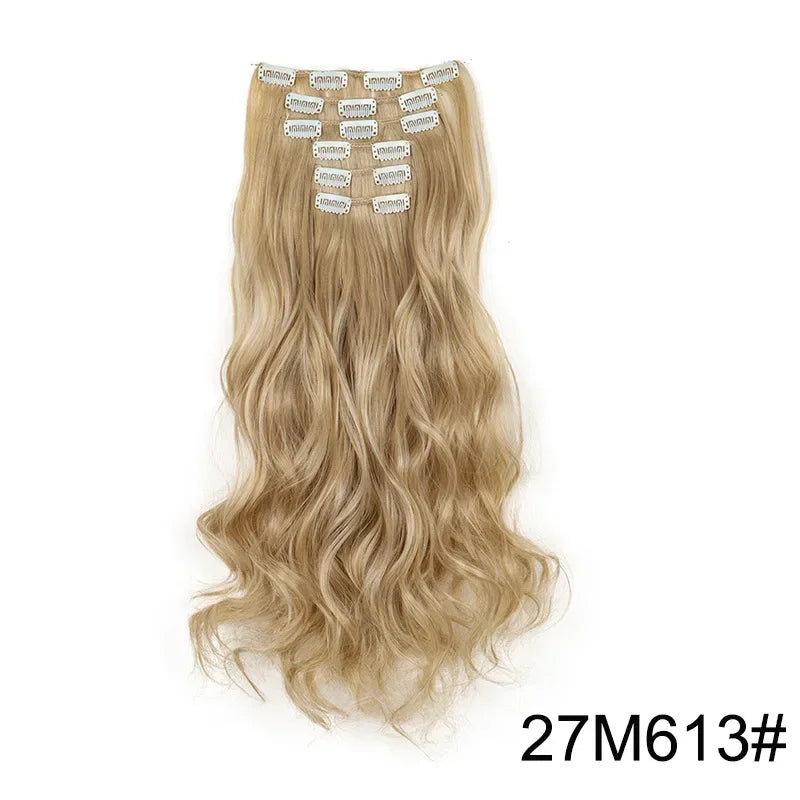 Black Hair Extensions 24"/60cm 6pcs/set Women Long Straight Synthetic Full Head Clip 16 Clips Ombre Heat Resistant Fiber Hair