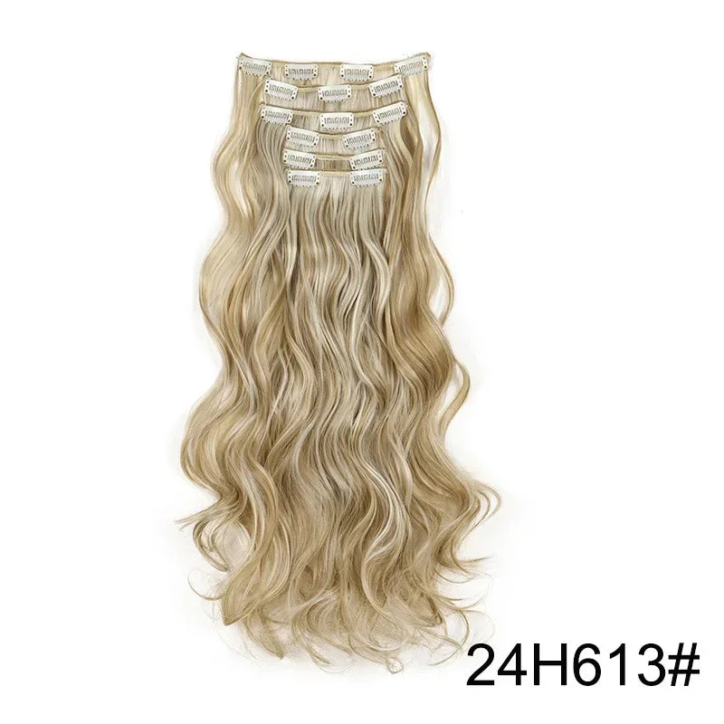 Black Hair Extensions 24"/60cm 6pcs/set Women Long Straight Synthetic Full Head Clip 16 Clips Ombre Heat Resistant Fiber Hair