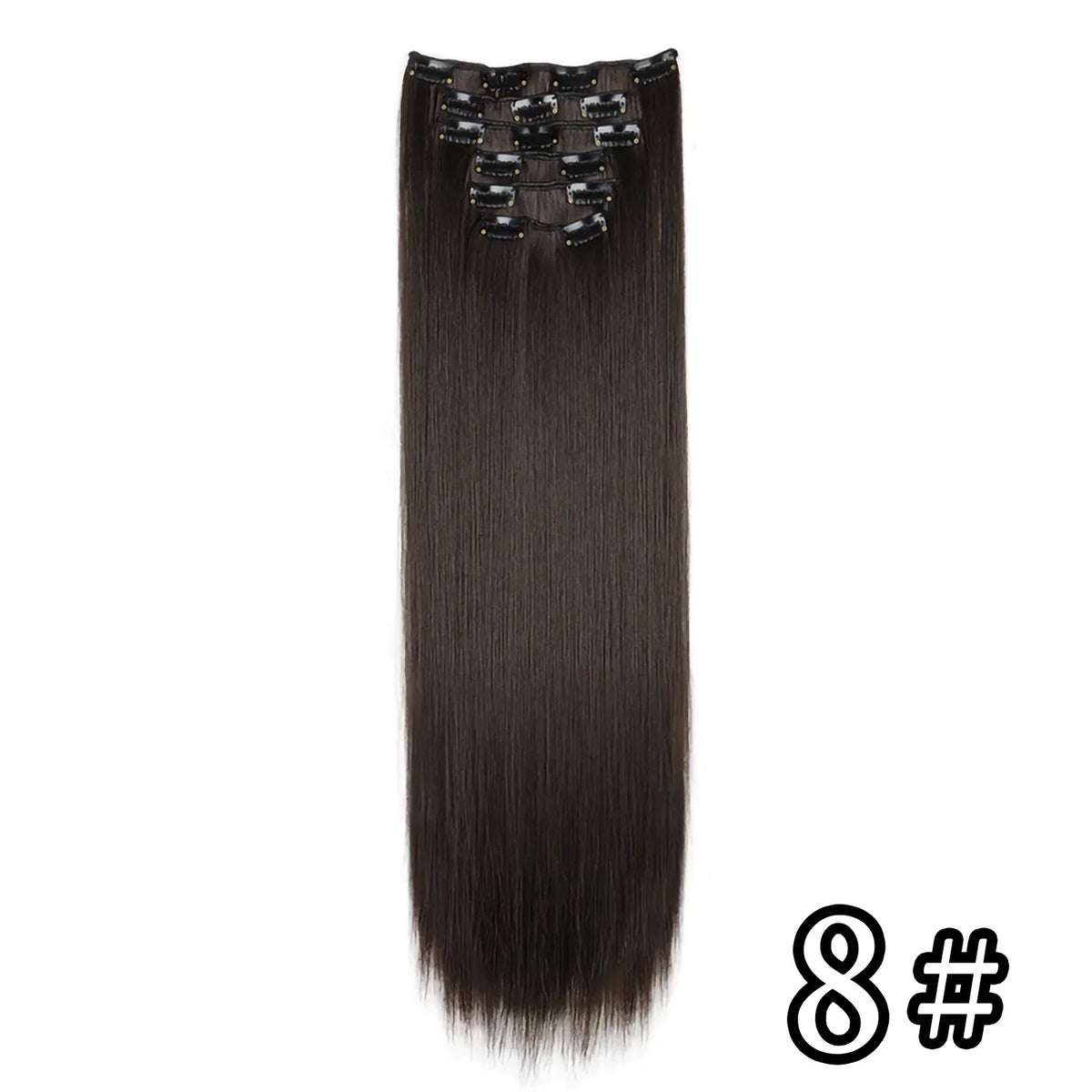Black Hair Extensions 24"/60cm 6pcs/set Women Long Straight Synthetic Full Head Clip 16 Clips Ombre Heat Resistant Fiber Hair