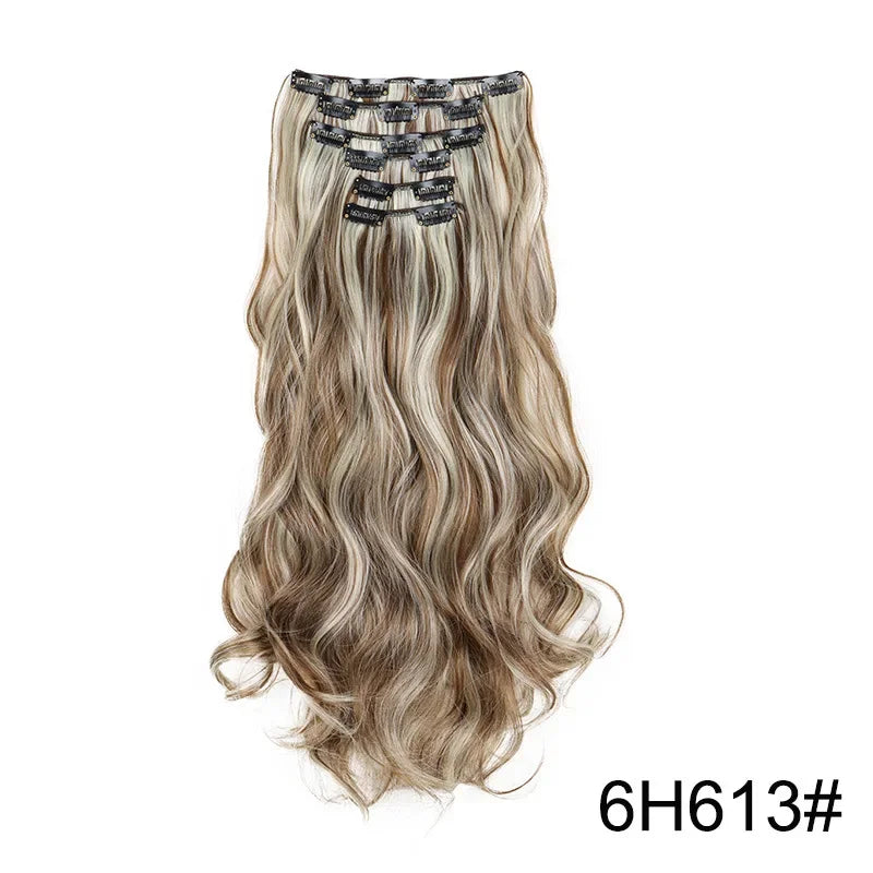 Black Hair Extensions 24"/60cm 6pcs/set Women Long Straight Synthetic Full Head Clip 16 Clips Ombre Heat Resistant Fiber Hair