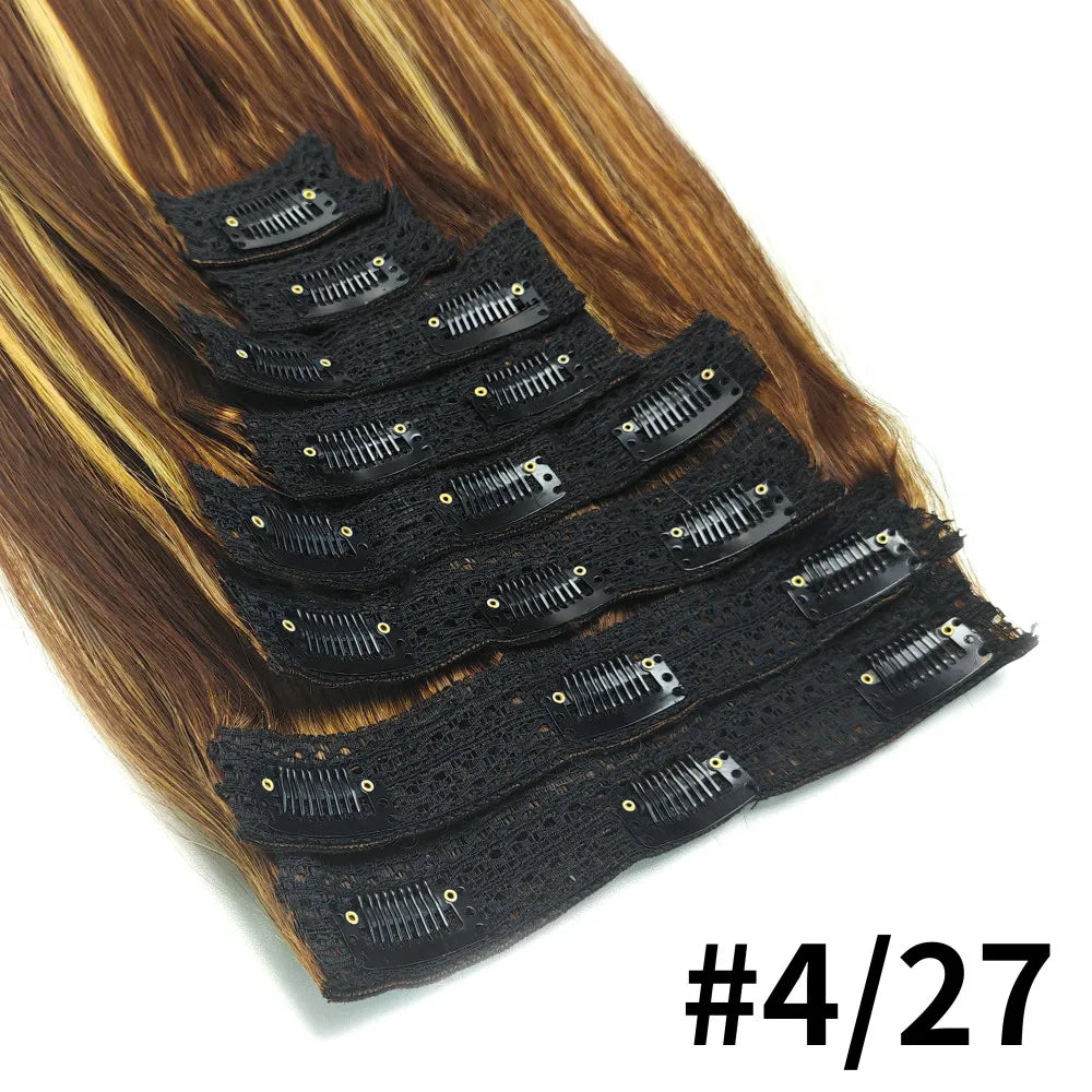 Clip ins Hair Extensions Straight Human Hair 100% Unprocessed Full Head Brazilian Virgin Human Hair Natural Color Clip ins Hair