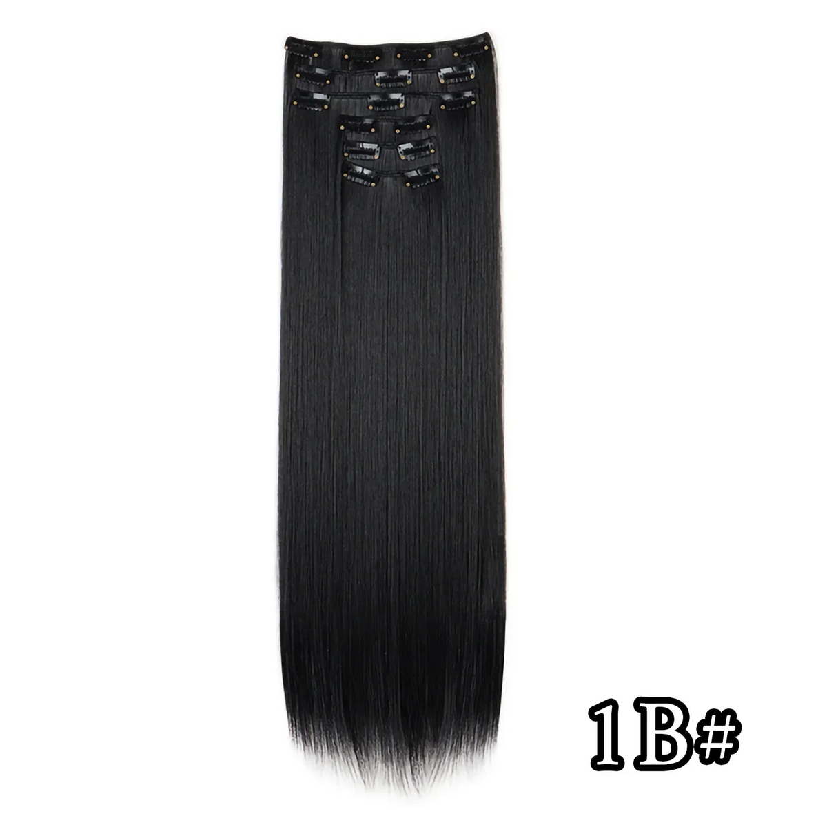 Black Hair Extensions 24"/60cm 6pcs/set Women Long Straight Synthetic Full Head Clip 16 Clips Ombre Heat Resistant Fiber Hair