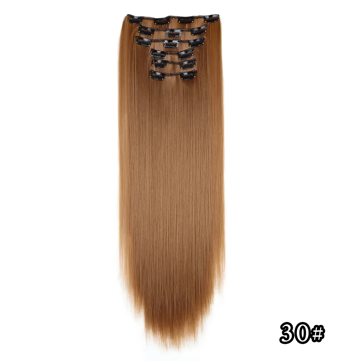 Black Hair Extensions 24"/60cm 6pcs/set Women Long Straight Synthetic Full Head Clip 16 Clips Ombre Heat Resistant Fiber Hair