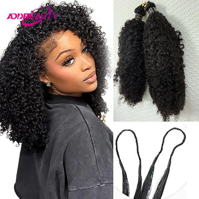 New Kinky Curly Crochet Human Hair Pre-Separated Feather Extensions 100% Real Human Hair Knotless Crochet Hair ExtensionNatural