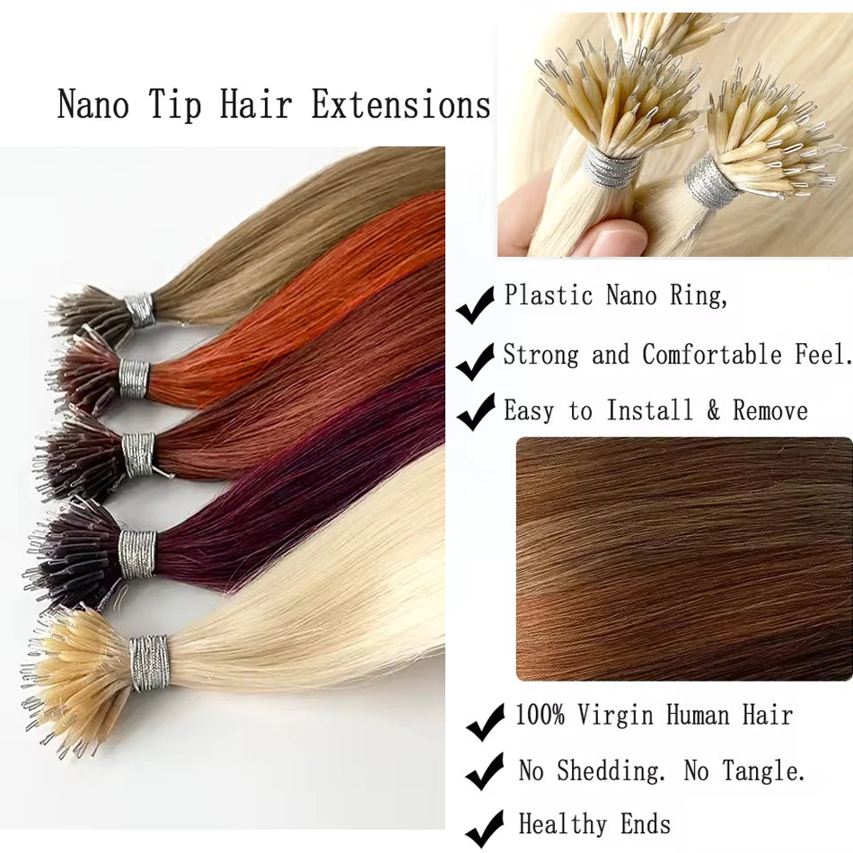 max Remy Hair Nano Ring Tip Micro Beads Real Remy Natural European Human Hair Extensions Highlights 18 - 30Inch 100% human hair